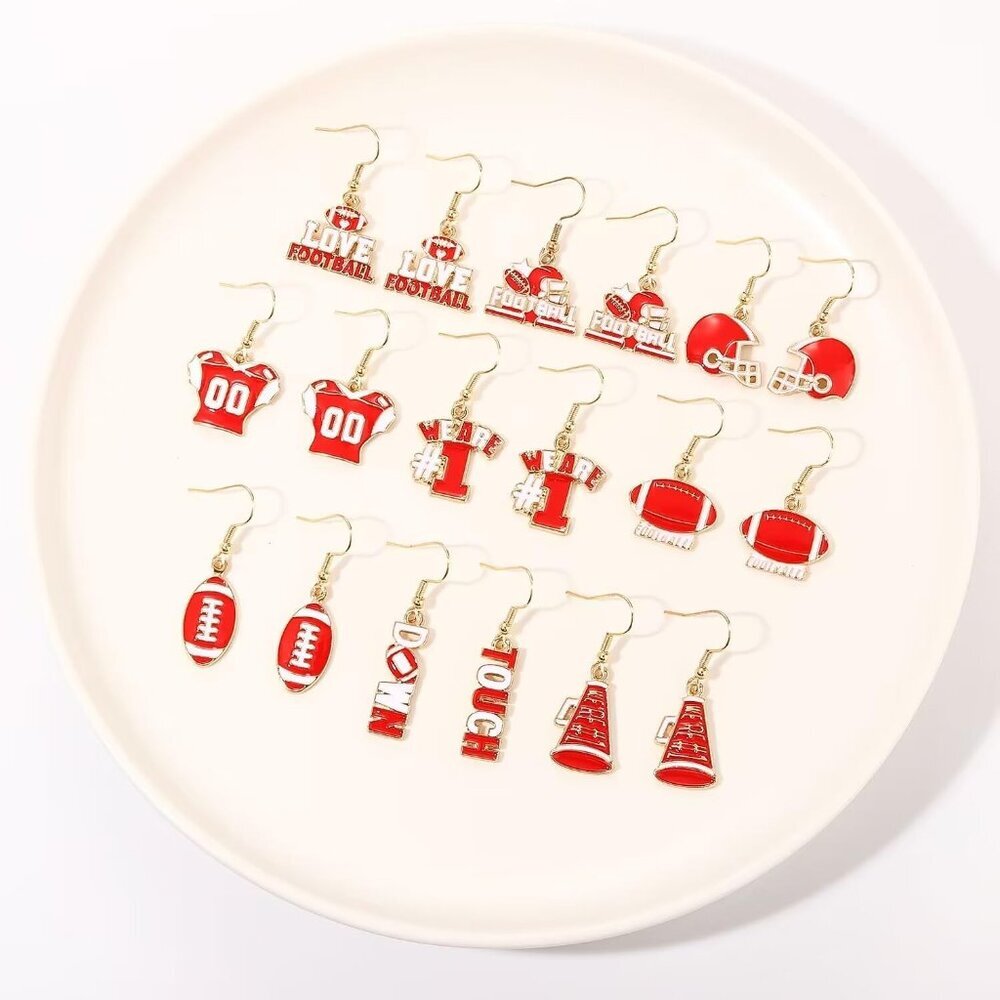 Football Earrings Bulk 9 Pairs Dangle Touch Down Helmet Team Spirit Jewelry - Picture 2 of 6